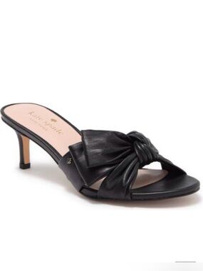 Kate Spade Samantha Abstract Leather Bow Kitten Heel Slide Sandal Size 8